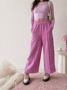 Urban Outfitters Pink Corduroy Wide Leg Pants Cropped High Rise S Soft Girl Y2K